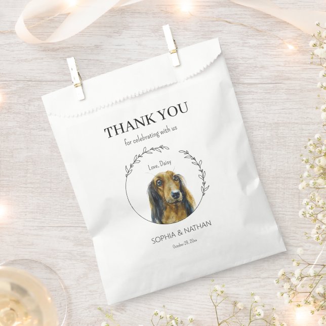Simple Dachshund Dog Wedding Thank You Favour Bag (Clipped)