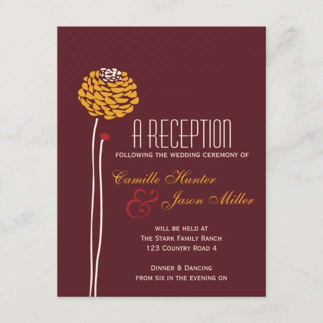 Simple Dahlia - Autumn Rustic Textured Reception Enclosure Card (Front)