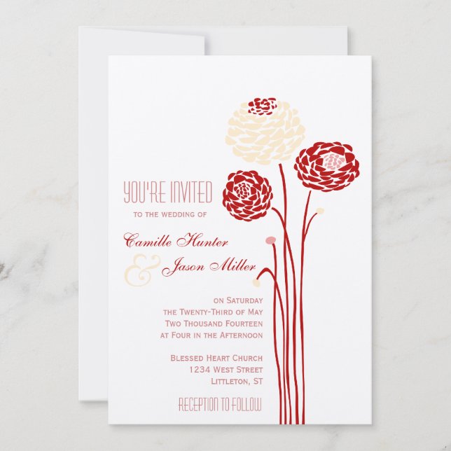 Simple Dahlia - Metallic Red Wedding Invitation (Front)