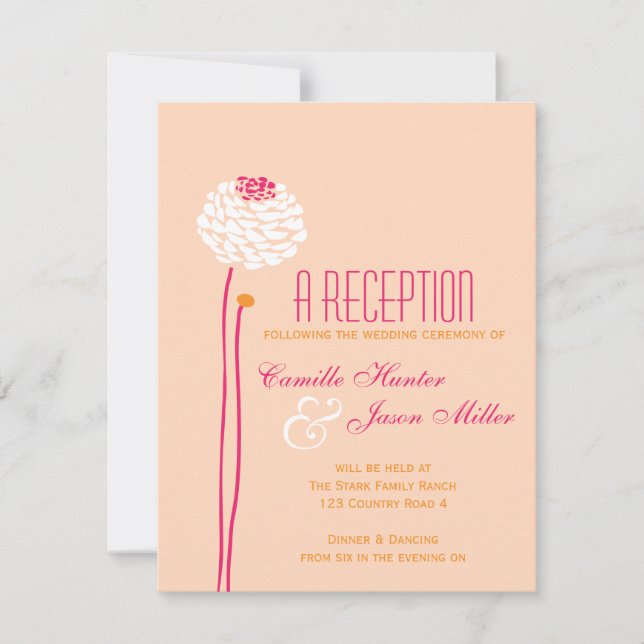 Simple Dahlia - Pink & Orange Reception Invitation (Front)