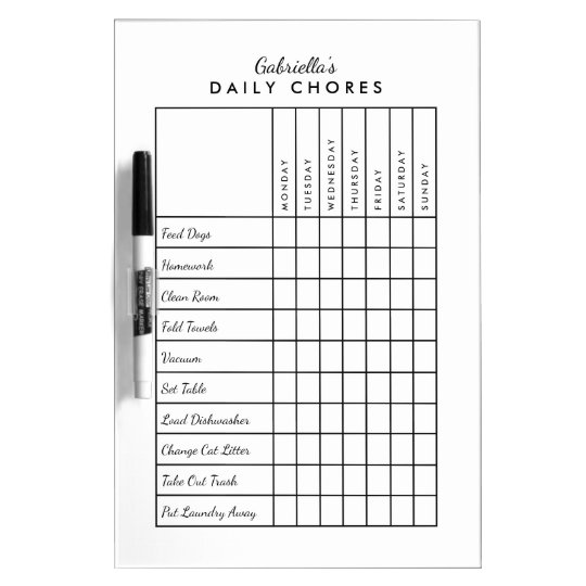 Simple Daily Chore Chart Dry Erase Board | Zazzle.co.uk