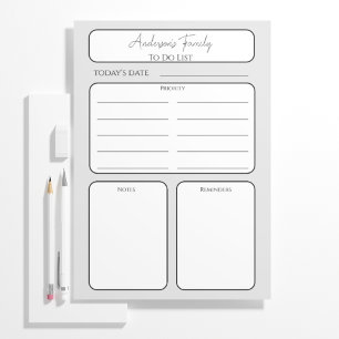 Simple Daily Planner To Do List Family Name Notepad