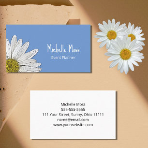 Simple Daisy Botanical Boho Blue  Business Card