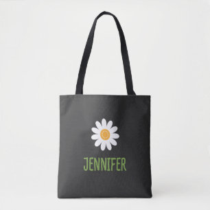 Simple Daisy Floral Monogram Tote Bag