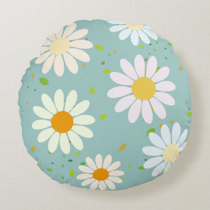 Simple Daisy Flowers Floral Pattern trendy Girly  Round Cushion