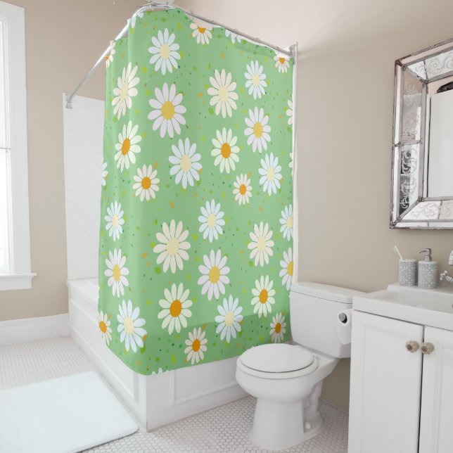 Simple Daisy Flowers Floral Pattern trendy Girly  Shower Curtain (In Situ)