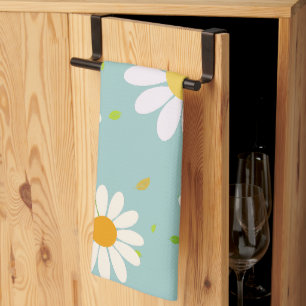 Simple Daisy Flowers Floral Pattern trendy Girly  Tea Towel