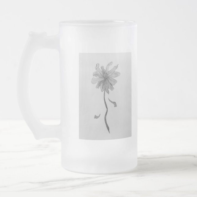 Simple Daisy Frosted Glass Beer Mug (Left)
