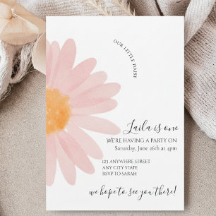 Simple Daisy One Floral 1st Birthday Invitation