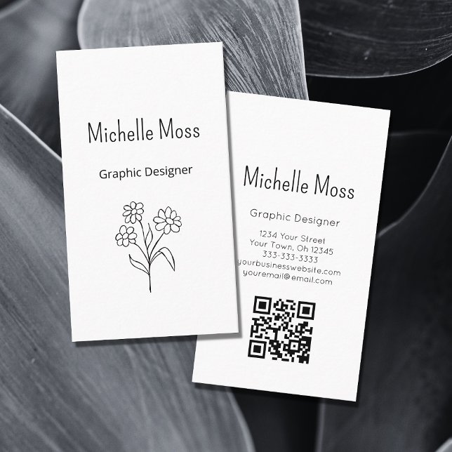 Simple Daisy QR code Boho Graphic Designer  Business Card (Creator Uploaded)