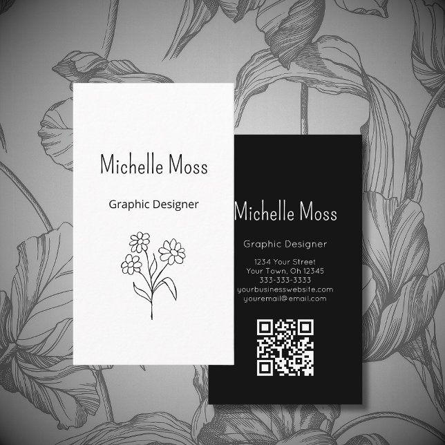 Simple Daisy QR code Floral Graphic Designer  Business Card (Creator Uploaded)