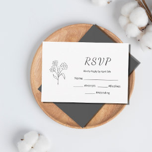 Simple Daisy Quinceañera Elegant Grey Typography RSVP Card