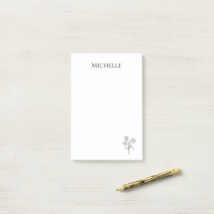 Simple Daisy Trendy Floral Black White Post-it Notes