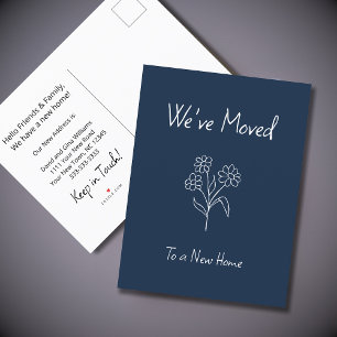 Simple Daisy We've Moved Navy Blue Moving Announcement Postcard