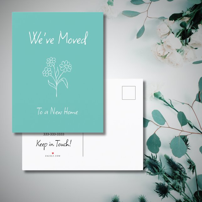 Simple Daisy We've Moved New Home Teal Green  Announcement Postcard (Creator Uploaded)
