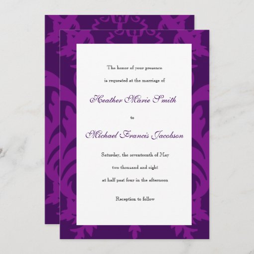 Simple Damask Aubergine Wedding Invitations | Zazzle