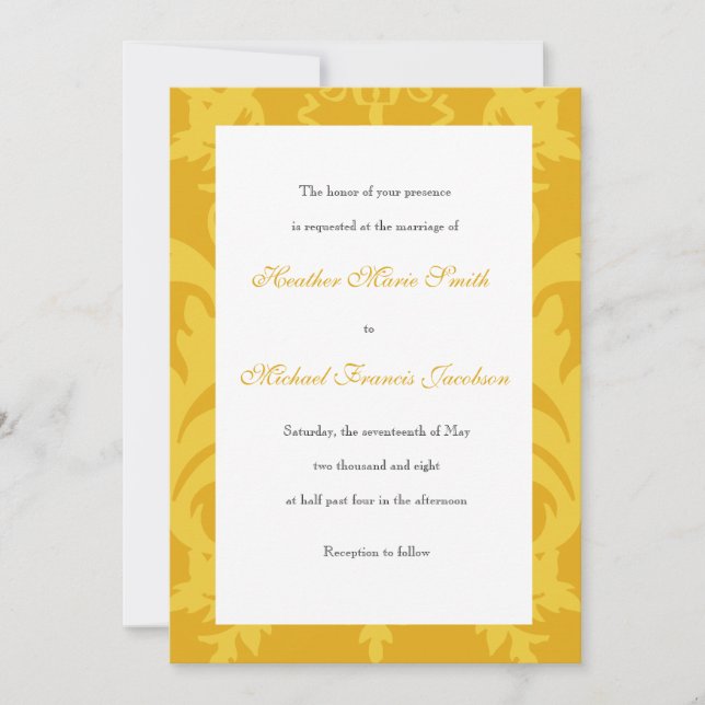 Simple Damask Gold Wedding Invitation (Front)