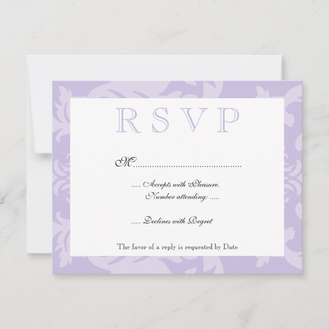 Simple Damask Lilac RSVP Card (Front)