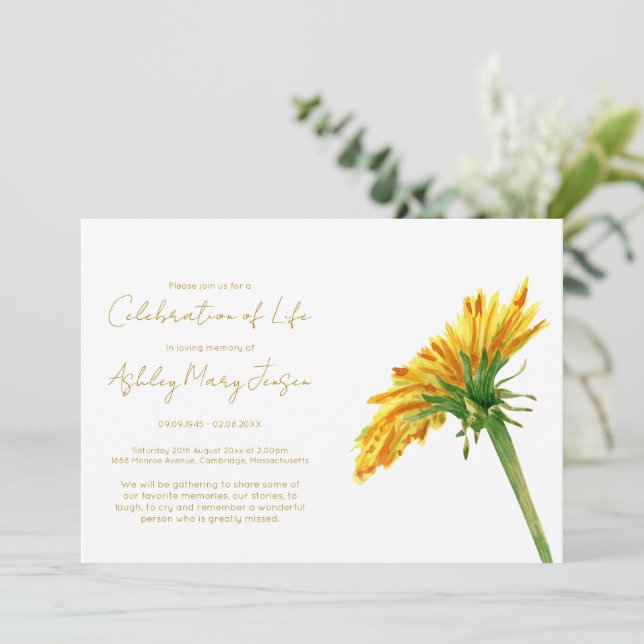 Simple Dandelion Celebration of Life Funeral Invitation (Standing Front)