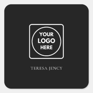 Simple Dark Black Custom Promo Logo Planner Square Sticker