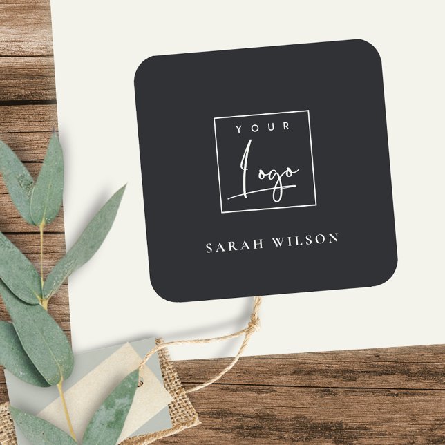 Simple Dark Black Custom Promotional Business Logo Square Sticker (Creator Uploaded)