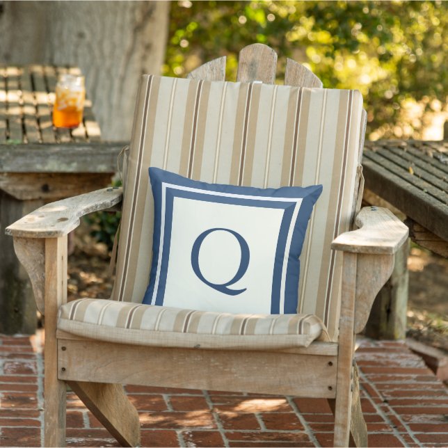 Simple Dark Blue and Beige Monogram Template Cushion (Chair)