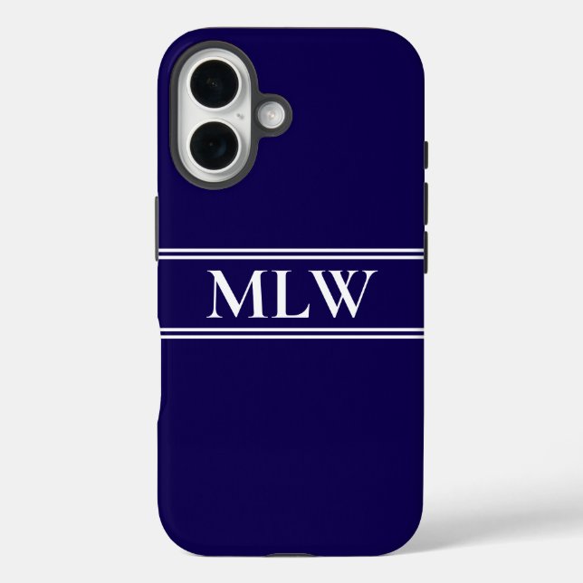 Simple Dark Blue and White Monogrammed  Case-Mate iPhone Case (Back)