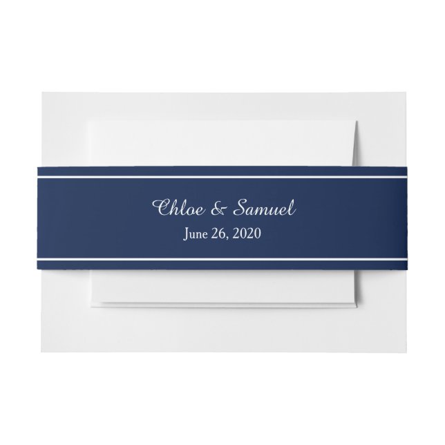 Simple Dark Blue Personalised Wedding Invitation Belly Band (Front Example)