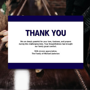 Simple Dark Blue Traditional Sympathy Funeral Thank You Card