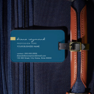 Simple Dark-Blue Traveller Info Luggage Tag