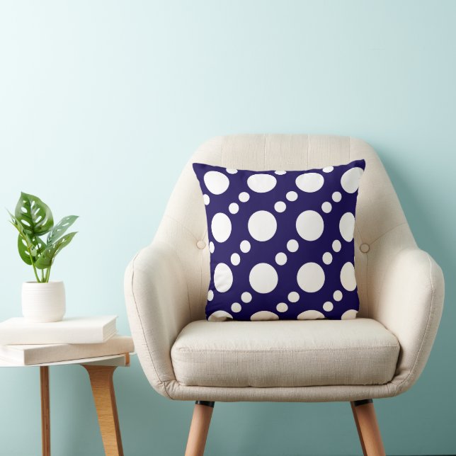 Simple Dark Blue White Big & Little Dots Pattern Cushion (Chair)