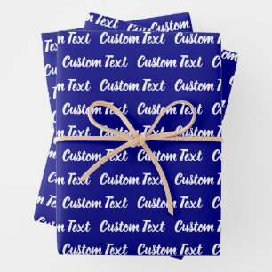 Simple Dark Blue White Cursive Script Text Pattern Wrapping Paper Sheet
