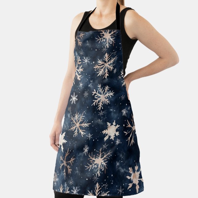 Simple Dark Blue with Snowflakes Apron (Insitu)