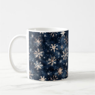 Simple Dark Blue with Snowflakes Coffee Mug