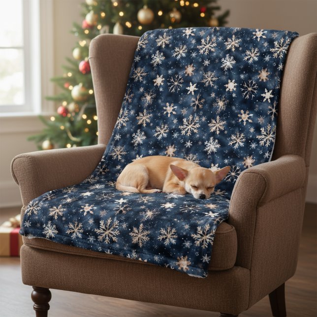 Simple Dark Blue with Snowflakes Fleece Blanket (Creator Uploaded)