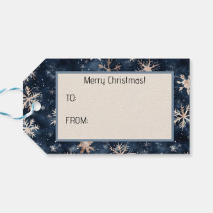 Simple Dark Blue with Snowflakes Gift Tags