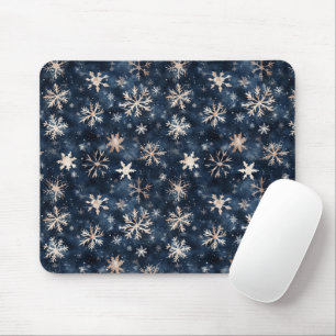 Simple Dark Blue with Snowflakes Mouse Mat