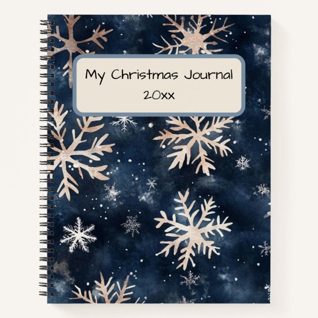 Simple Dark Blue with Snowflakes Notebook (Front)
