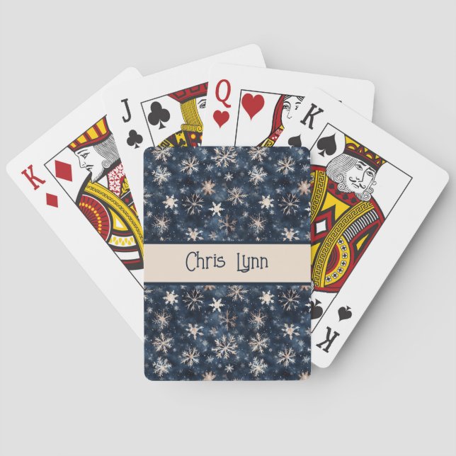 Simple Dark Blue with Snowflakes Playing Cards (Back)