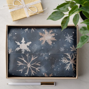 Simple Dark Blue with Snowflakes Tissue Paper