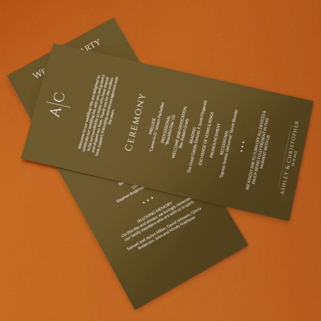 Simple Dark Bronze Monogram Wedding Ceremony Programme (Creator Uploaded)