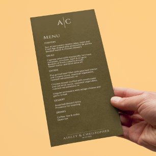 Simple Dark Bronze Monogram Wedding Reception Menu