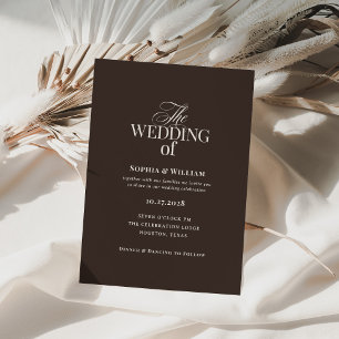 Simple Dark Brown Espresso Neutral Wedding Invitation
