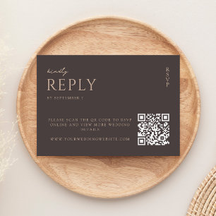 Simple Dark Brown Modern Chic Wedding RSVP Card