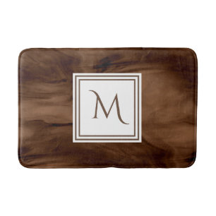 Simple Dark Brown Subtle Marble Modern Monogram Bath Mat