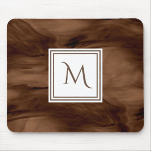 Simple Dark Brown Subtle Marble Modern Monogram Mouse Mat