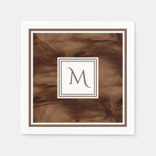 Simple Dark Brown Subtle Marble Modern Monogram Napkin