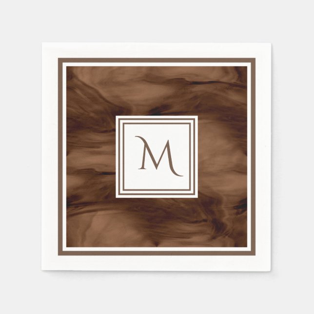 Simple Dark Brown Subtle Marble Modern Monogram Napkin (Front)