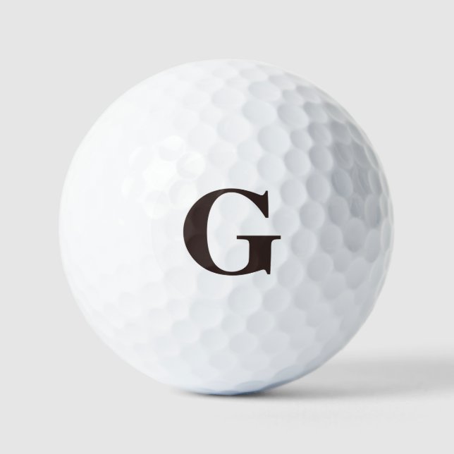 Simple Dark Chocolate Brown Monogram Golf Balls (Front)