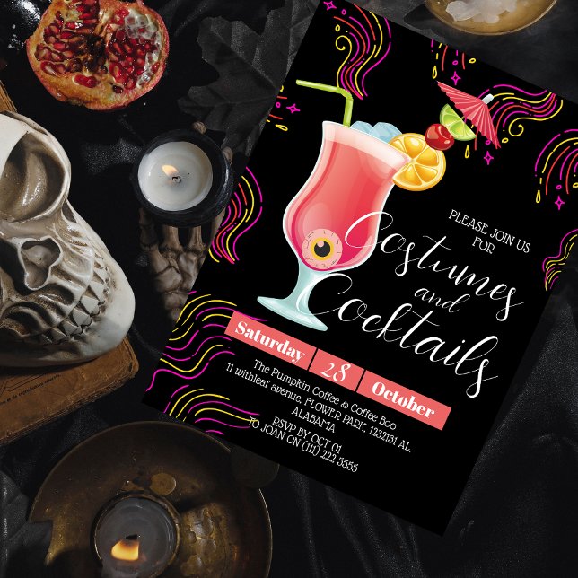 Simple dark Costumes & Cocktail Halloween Party Invitation (Creator Uploaded)